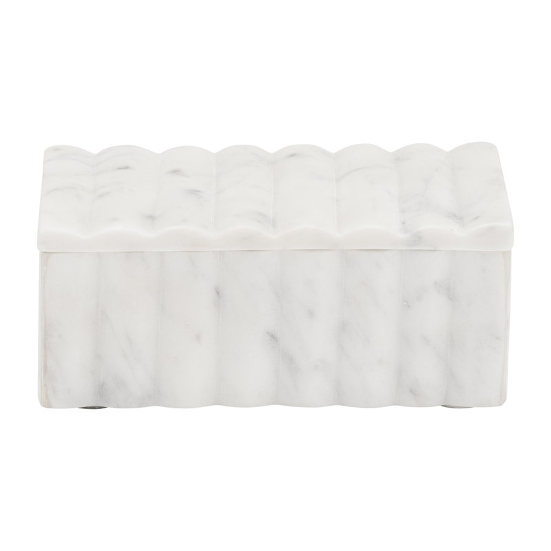 Boîte décorative rectangulaire striée en marbre avec couvercle amovible, Blanc