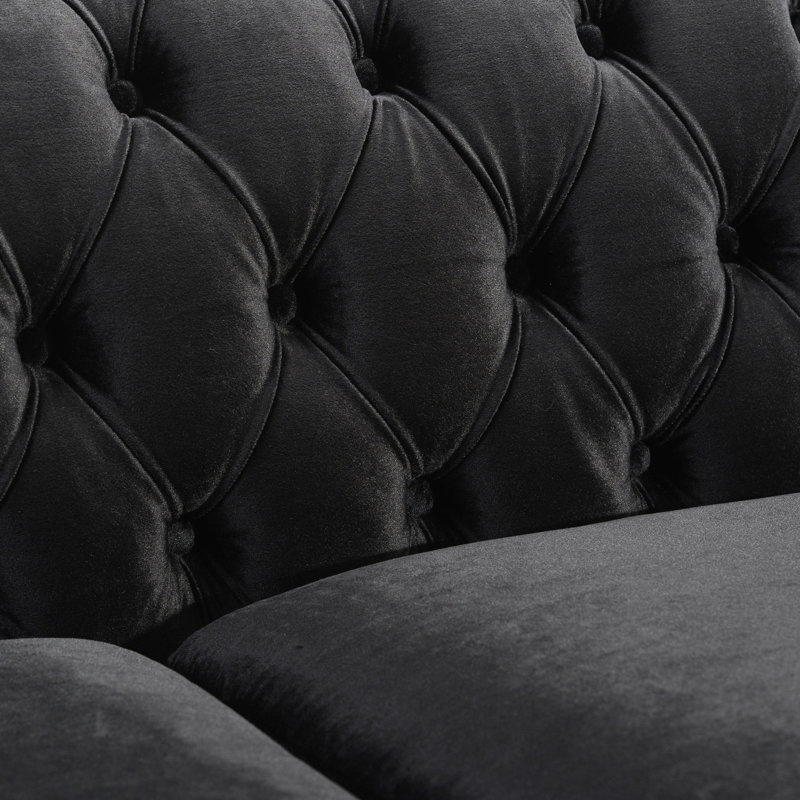 Velours noir 3 po avec capitonnage à boutons profond traditionnel et revêtement de qualité élégante