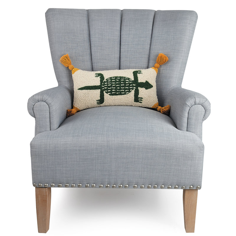 Green Turtle Wool Hook Pillow with Yellow Tassels