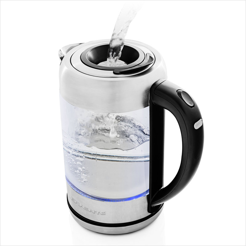 OVENTE Electric Kettle with 1.7L Borosilicate Glass, 1500W Instant Water Boiler and Heater for Coffee or Tea, BPA Free, Easy to Fill Lid, Auto Shut-Off and Boil Dry Protection, Silver KG612S