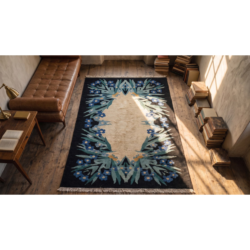 Petit tapis chinois en laine Art Déco