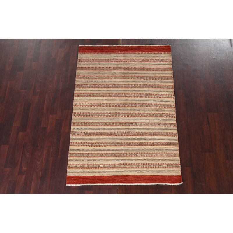 Tapis oriental rayé en laine Gabbeh Kashkoli noué à la main 4 x 6