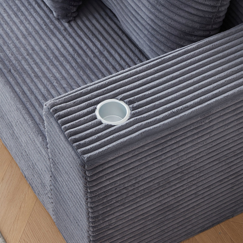 Canapé modulaire profond en velours côtelé, 6 sièges, porte-gobelets, gris, moderne, sans assemblage, siège polyvalent, détente dans les intérieurs modernes