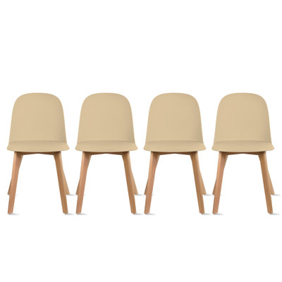 Jefferies Dining Chairs - Modern Armless Side Chairs with Molded Plastic Seats & Wooden Legs - Set of 4 Kitchen & Dining Room Chairs, Beige