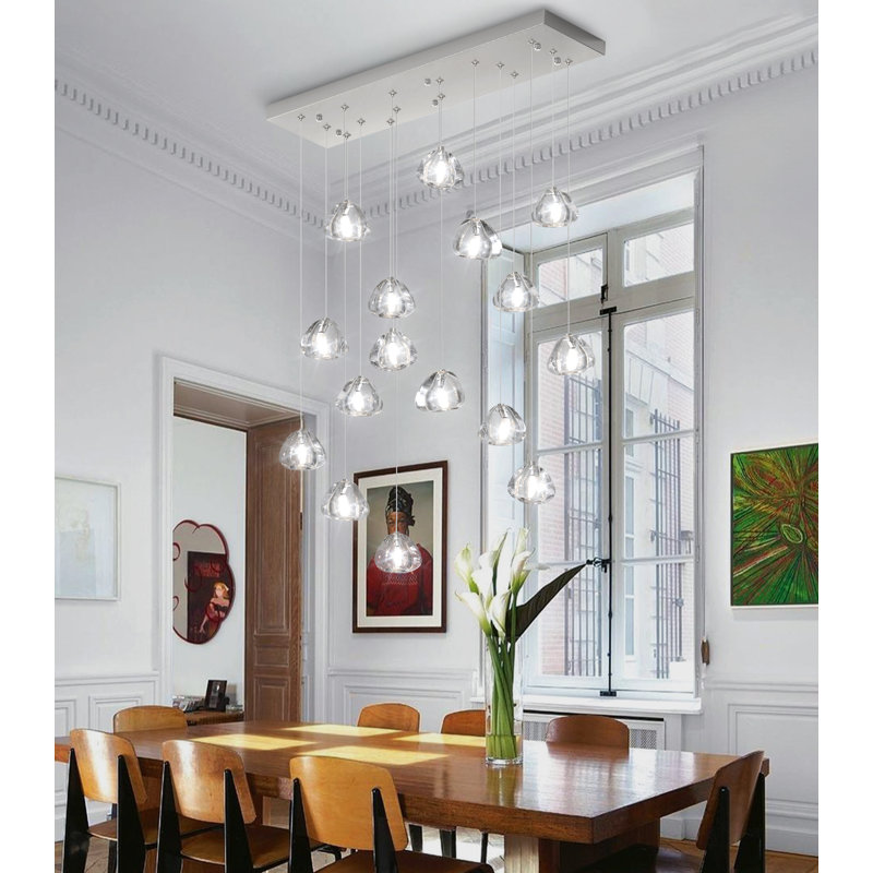 16-lights Rectangular Crystal Chandeliers Led Dimmable, Brushed Nickel