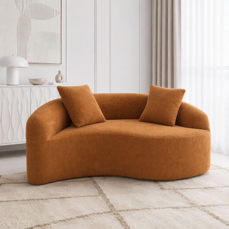 Canapé modulaire en S chenille courbé, conception à double profondeur, compact et sans assemblage, Orange Chenille