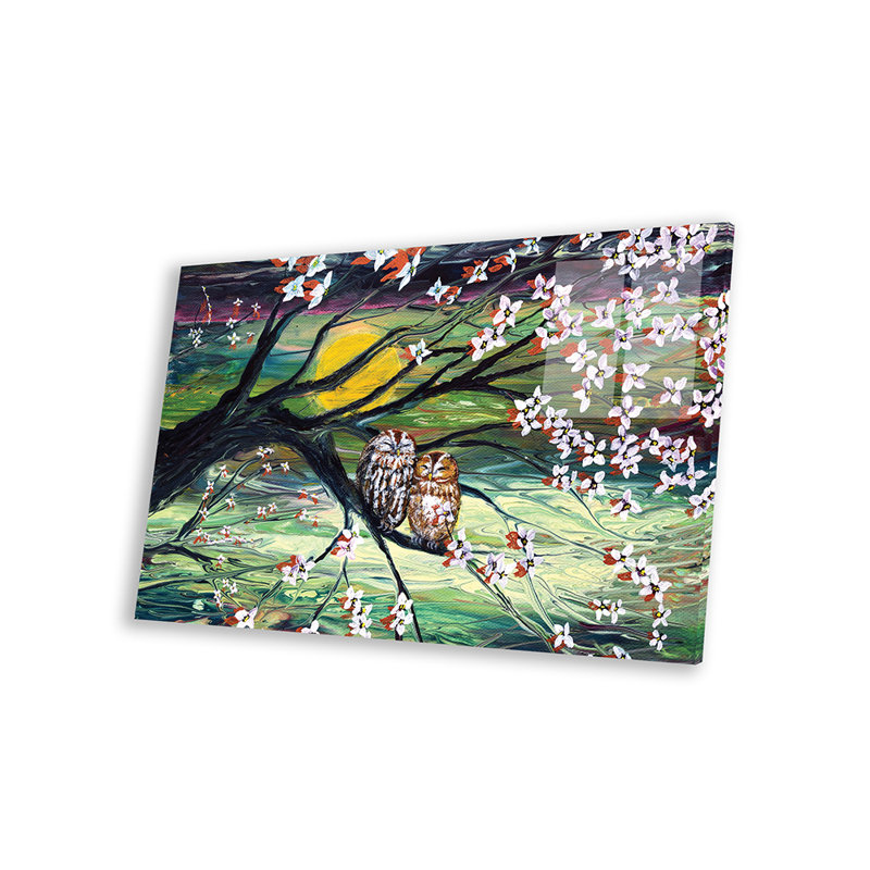 Sleepy Owls in Dogwood Blossoms par Laura Iverson - impression non encadrée, H 16 po x l 24 po x P 0,25 po
