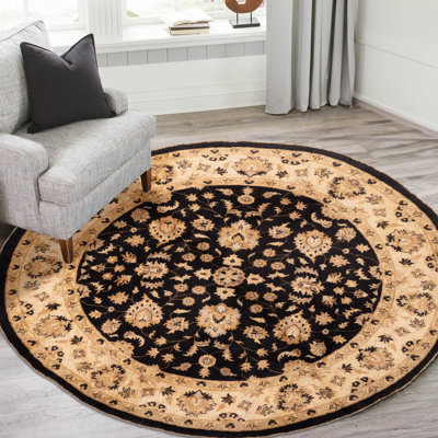 Tapis noir Peshawar Oushak 9 pi 2 po x 9 pi 3 po