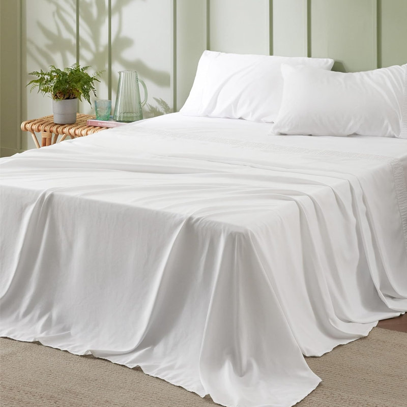 Ensemble de draps en microfibre de literie de luxe Hotel, Double , Blanc brillant