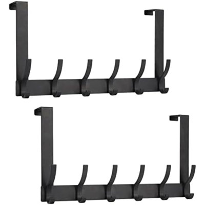 Over The Door Hooks, Door Hanger Hooks For Hanging, Over The Doors Towel Racks For Bathroom With 12 Coat Hook, Coat Rack Bathroom Accessories（2 Pack, Black）