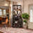 72" Tall Corner Bar Storage Cabinet With Barn Door Engineered Wood Wine Cabinet With Acrylic Mirror And Glass Rack