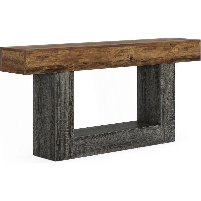 63 Inch Farmhouse Console Table with 2-Tier Storage, Rustic Entryway Sofa Table in Brown and Gray, Perfect for Narrow Spaces and Modern Interiors