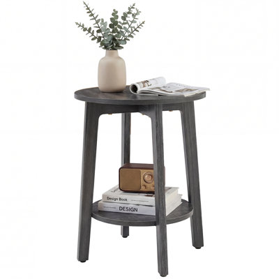 2-Tier Round Side Table with Tapered Legs, Small End Table for Living Room, Bedroom