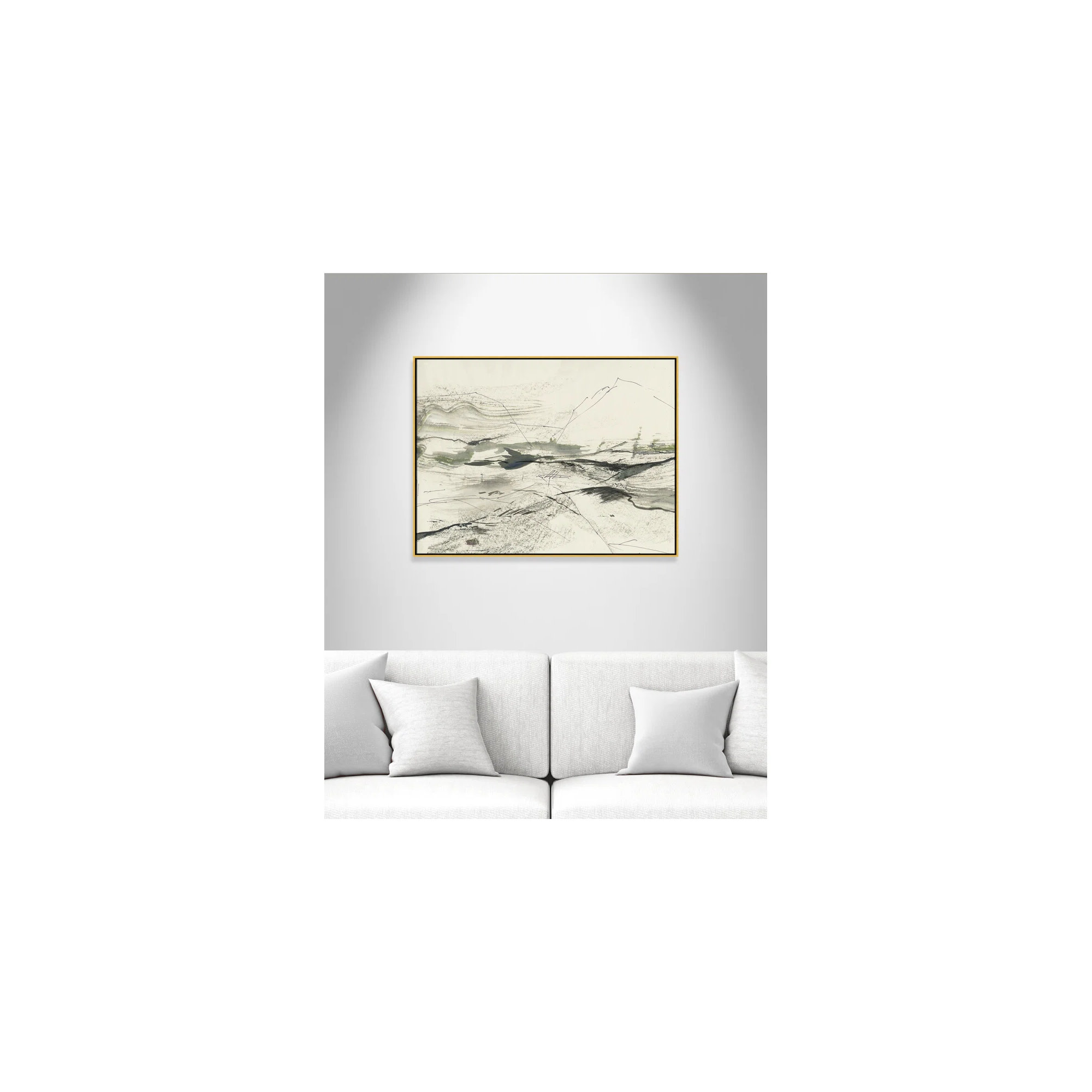 Green Sketches by PI Studio, 37.5" H x 49.5" W x 2" D, Gold Floater Framed, No Mat