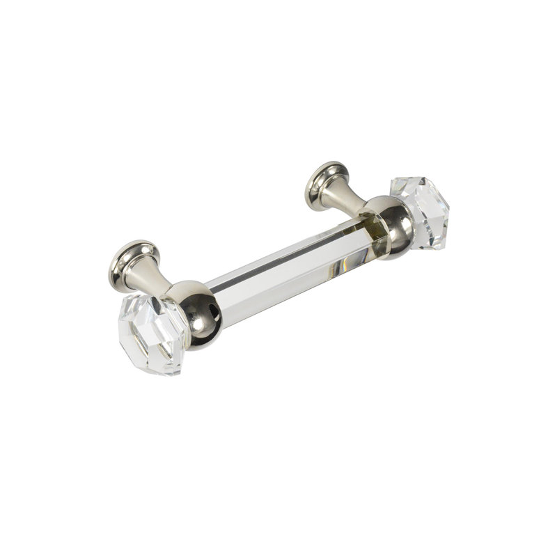 Poignée de meuble centrale 4 "Elegance, Transparent / nickel poli, 4"