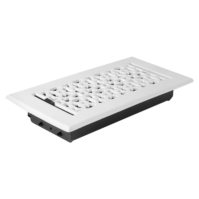 Grille en fonte d'aluminium Achtek 4 po x 10 po, Blanc thermolaqué, Plancher sans trous de vis