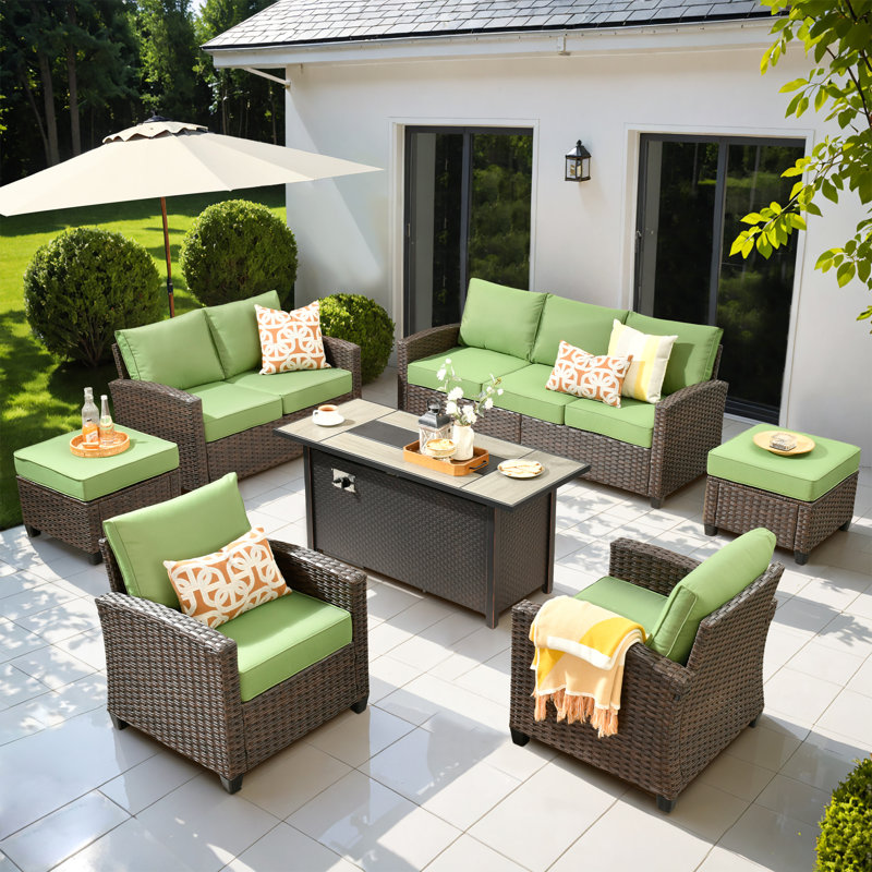 Ensemble de conversation d'extérieur pour 7 personnes Lou, ensemble de conversation et canapé de patio en osier avec coussins