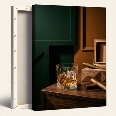 Ensemble de 1 tableau sur toile représentant un cigare et du whisky