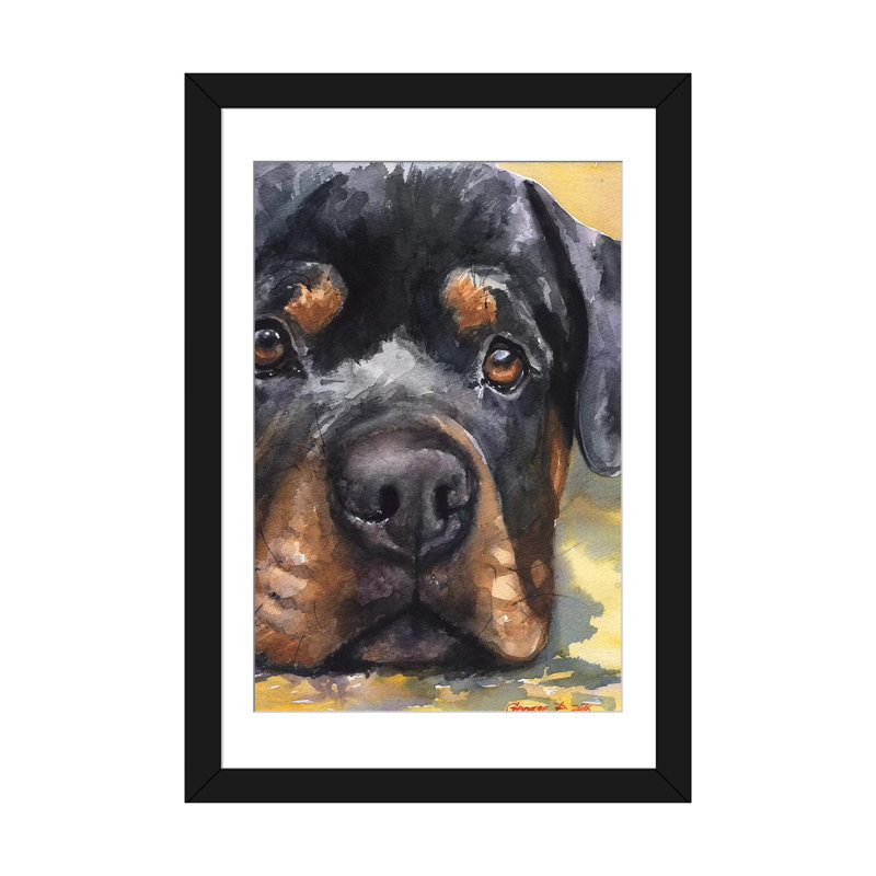 Rottweiler, reproduction sur toile, Papier d'art encadré noir, H 24 po x l 16 po x P 1 po, Blanc