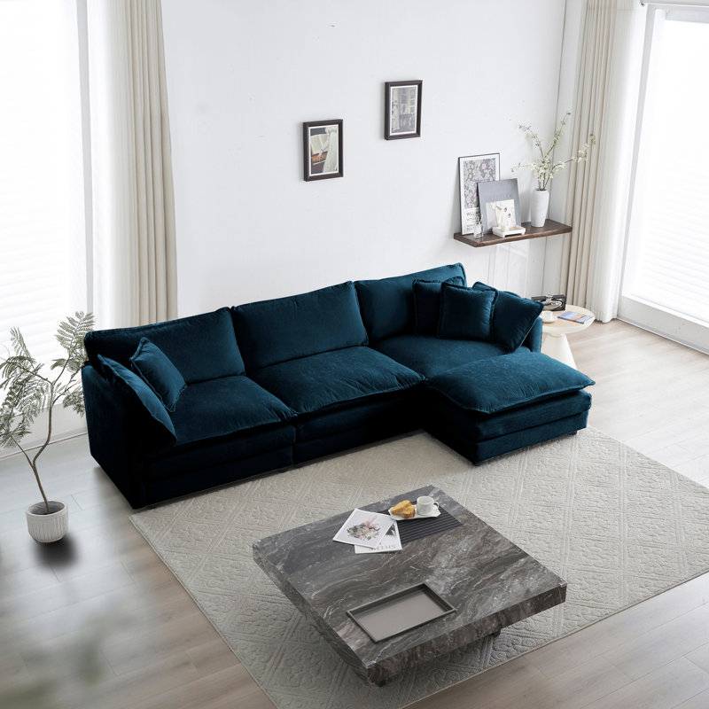 Canapé modulaire surdimensionné en L avec repose-pieds réversible Free Combination Comfy Upholstery, Bleu