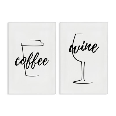 «Simple Coffee Wine Dessin», ensemble de 2 impressions sur toile par Martina Pavlova