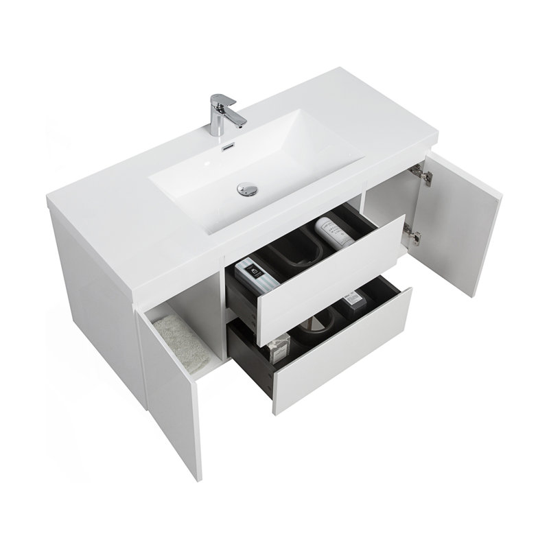 Meuble-lavabo mural flottant avec lavabo, meuble-lavabo mural moderne, Blanc, 47"