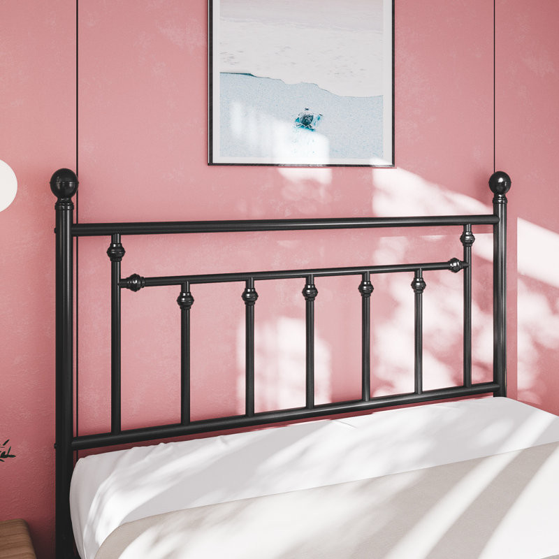 Edsall Metal Bed with Headboard and Footboard No Boxspring Needed, Queen, Black