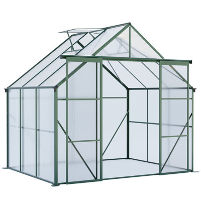 8X6FT-Green Double Door Polycarbonate Greenhouse Raised Base And Anchor Aluminum Heavy Duty Walk-In Greenhouses For Outdoor Backyard In All Season