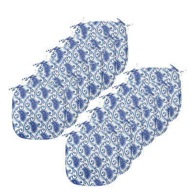 Paisley Chair Seating Cushion Set Of 12, Vintage Eastren Inspired Design With Flowers Ivy Leaves And Dots Nature Art, Seat Pads For Office With Anti-Slip Backing, 40 Cm X 40 Cm, Blue And White