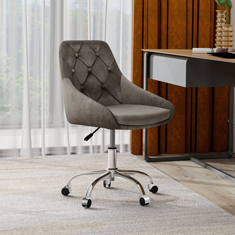 Chaise de bureau pivotante à 360 ° à hauteur réglable, Velours gris velours