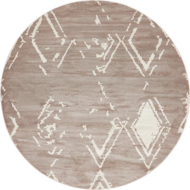Tapis brun clair à motif géométrique Uptown, Rond 8 pi