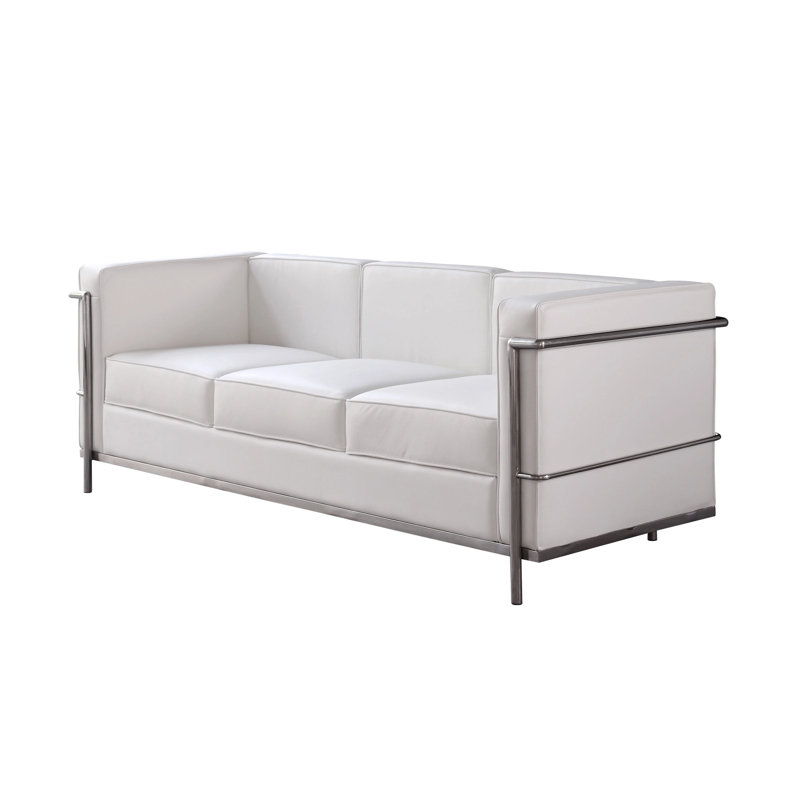 Canapé à accoudoirs en cuir véritable 70,8 po Fahy, Cuir blanc