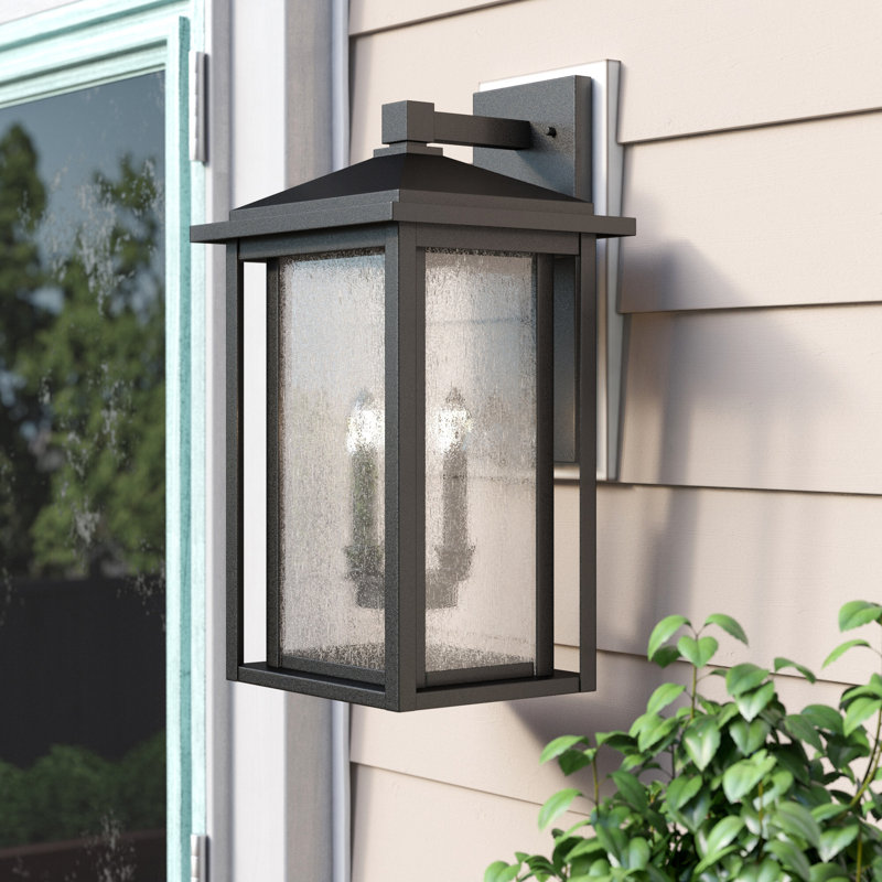 Iwan 3 - Bulb 21.13" H Seeded Glass Outdoor Wall Lantern, Black