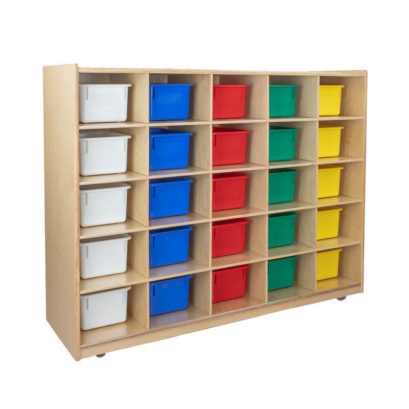 Natural Environments 25 Compartment Manufactured Wood Cubby, White/ Blue/ Red/ Yellow/ Green, Natural, Yes