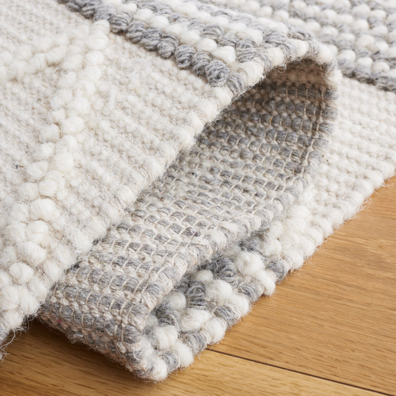 Tapis gris / ivoire tissé à la main en laine / coton jacques, Rectangle 3 pi x 5 pi