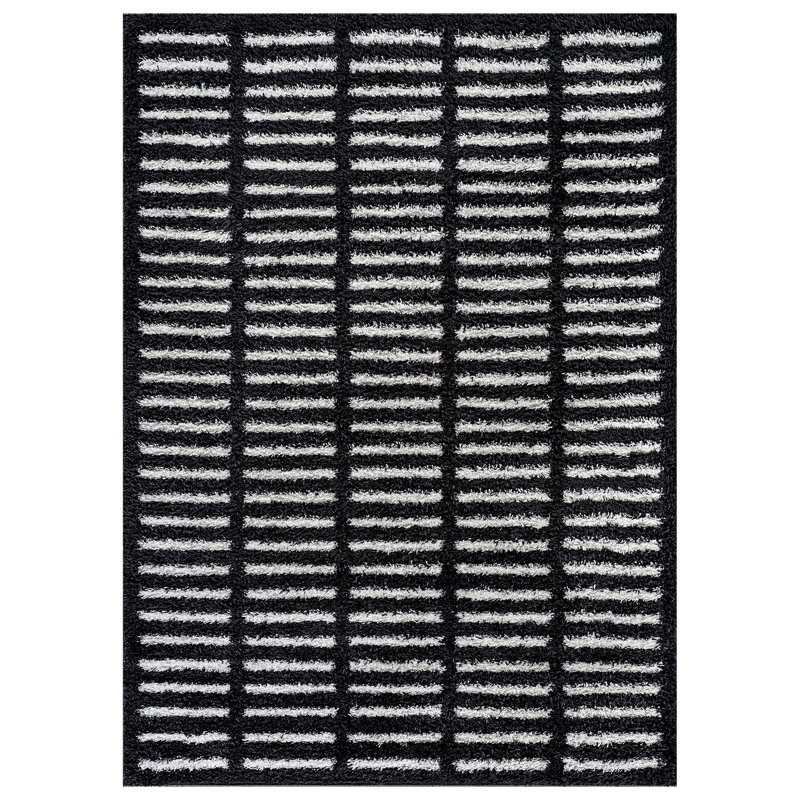 Bohemian Stripe Lines Shag Rug – Anthracite Dark Gray – Medium Pile, Textured, Easy To Clean, Rectangle 4' x 6'