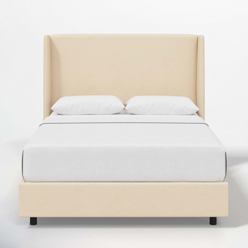 Lit tapissier standard à profil bas Emilio, Velours perle classique, Double