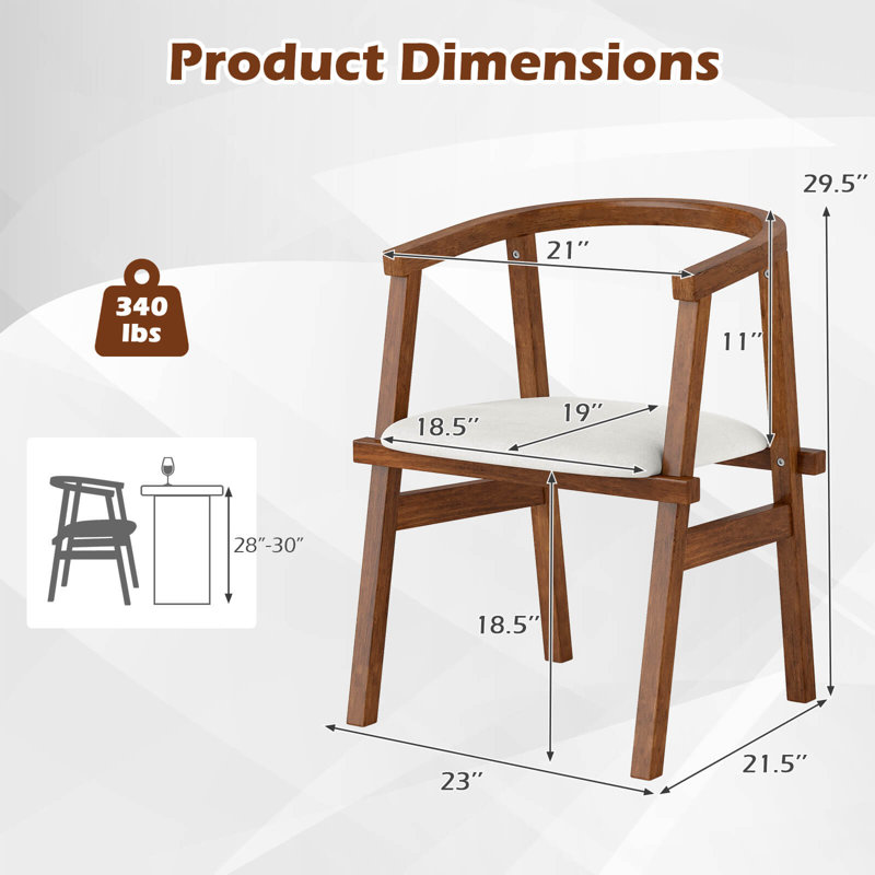 Chaises de salle à manger en bois avec accoudoirs enveloppants et siège rembourré pour la cuisine, 2