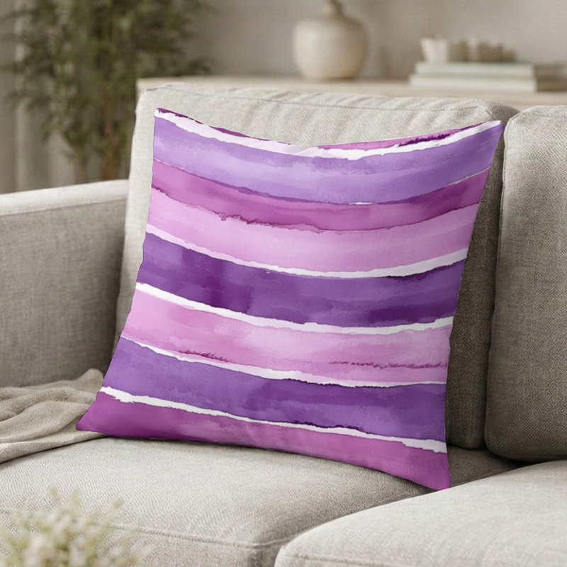 Coussin décoratif à rayures - Coussin à rayures lavande et mauve, H 16 po x l 16 po