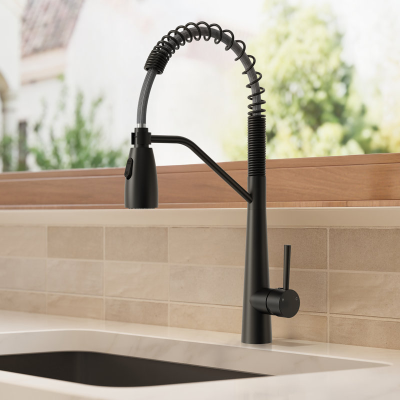  Commercial Dual-Function Pull Down Kitchen Faucet with High Arc Spring Spout, Matte Black