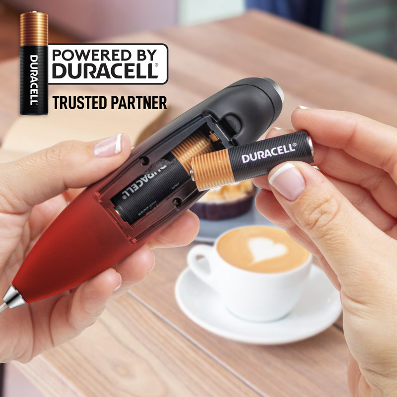 Zulay Kitchen Milk Frother with Batteries 4pcs Duracell Included - Handheld Milk Frother Wand Drink Mixer for Coffee, Latte, Cappuccino, Tea, Hot Chocolate