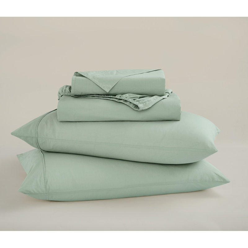 100% Cotton Standard Sheet Set, King Sheet Set with 2 Pillowcases, Sage