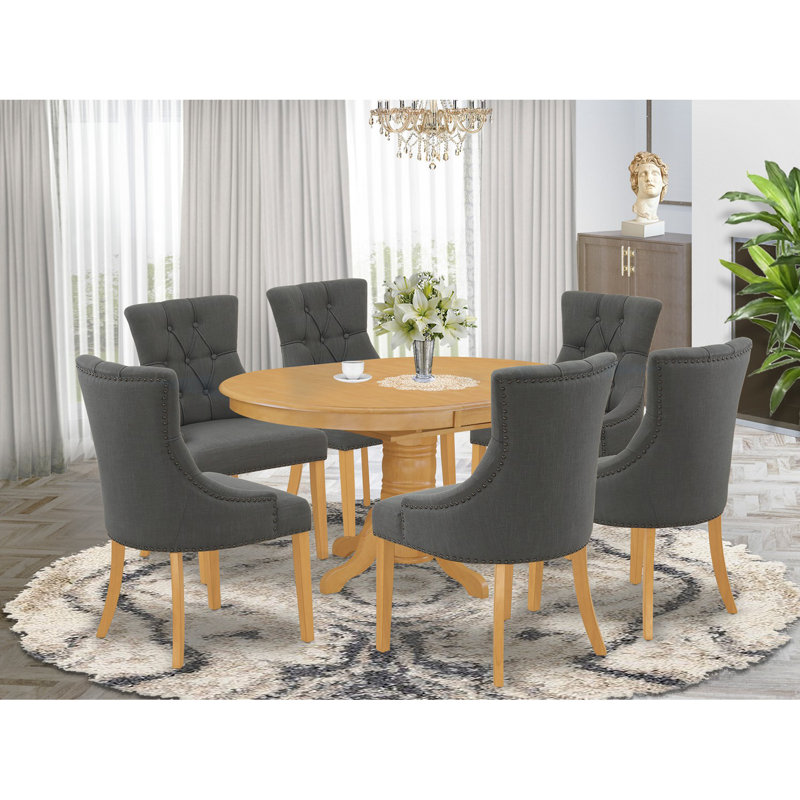 Ensemble de table de salle à manger 7 pièces 7 pièces, Chêne, Gris Gotham foncé, 7