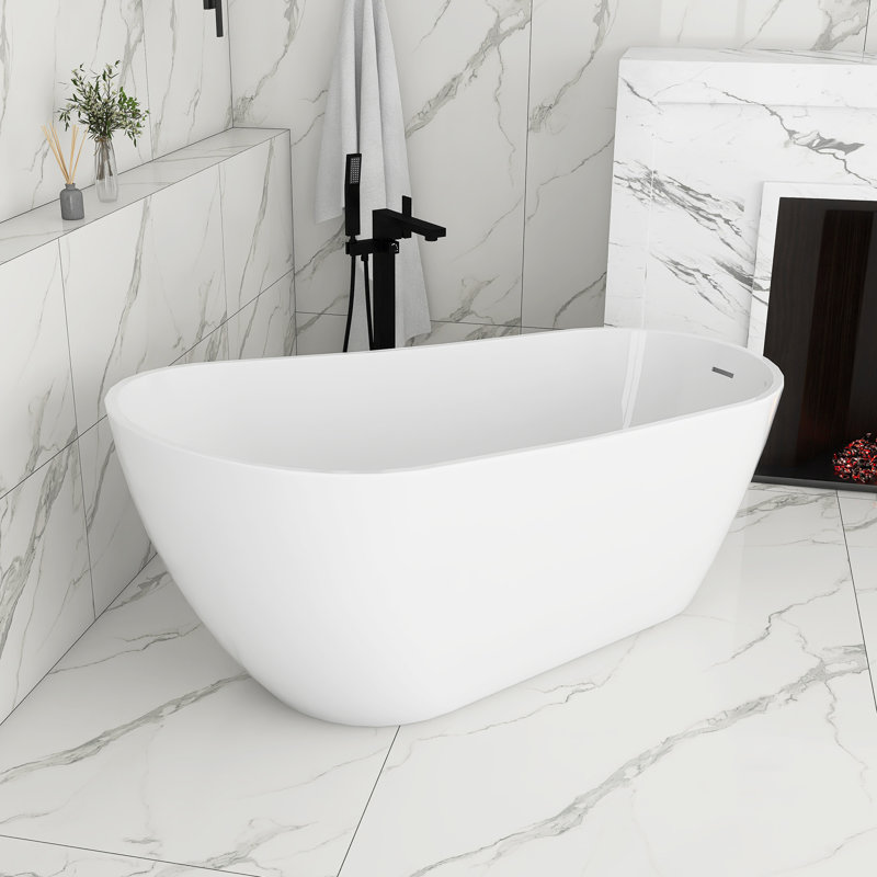 67 Inch Glossy White Acrylic Freestanding Soaking Bathtub