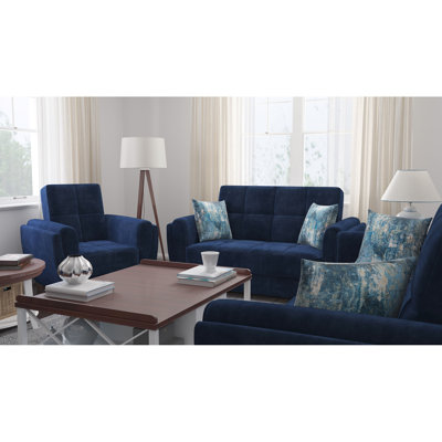 Fauteuil bleu en microfibre avec compartiment de rangement pour une vie organisée confortable dans un coin confortable