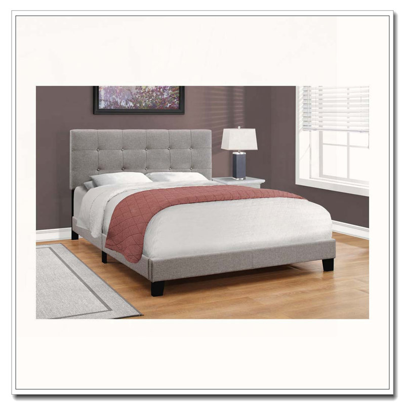 Upholstered Platform Bed, Gray, Queen