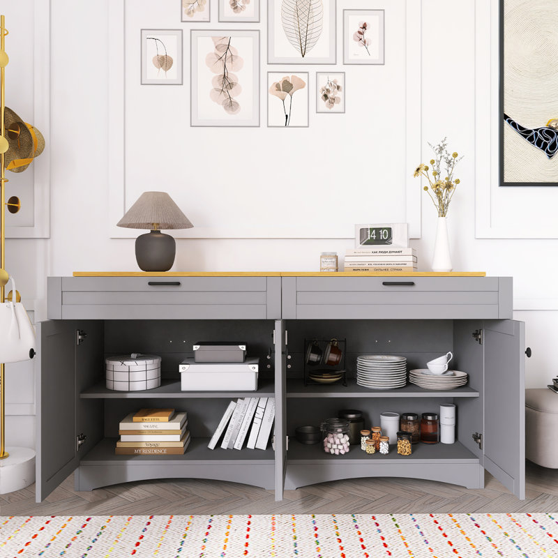 Buffet polyvalent en grain de bois avec tablettes réglables, Gris