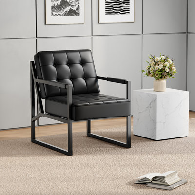 Ensemble de 2 fauteuils d'appoint modernes de style milieu du siècle, revêtus de cuir PU avec coussin épais et structure en métal, pour salon, chambre, bureau et réception.