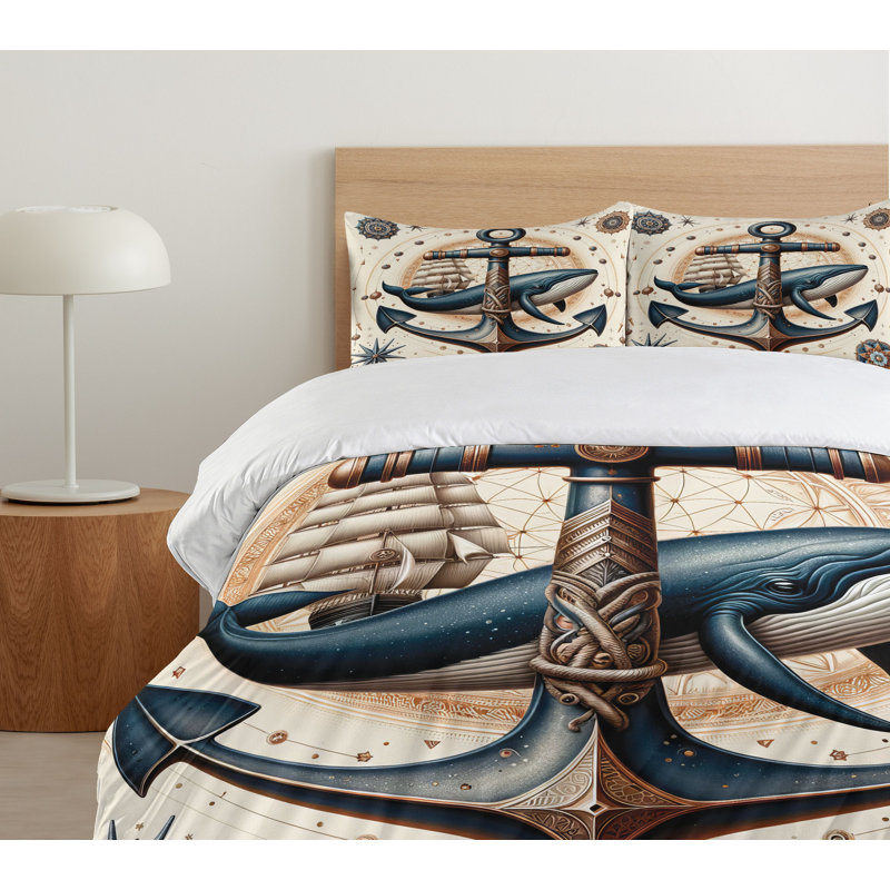 Nautical Duvet Cover, California King Duvet Cover + 2 Standard Shams