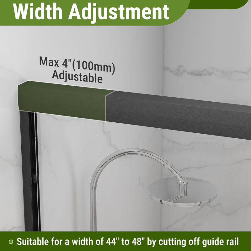 48'' W X 72'' H Double Sliding Semi-Frameless Shower Door With 1/4"(6Mm) Clear Tempered Glass,Bypass Shower Enclosure